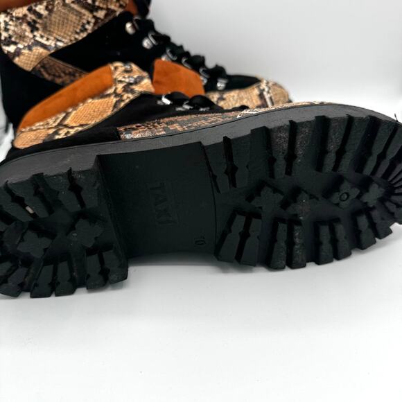 TAXI Snake Print Chunky Combat Boots 90s Grunge Street Style Black Tan wmns 10 - Picture 6 of 7
